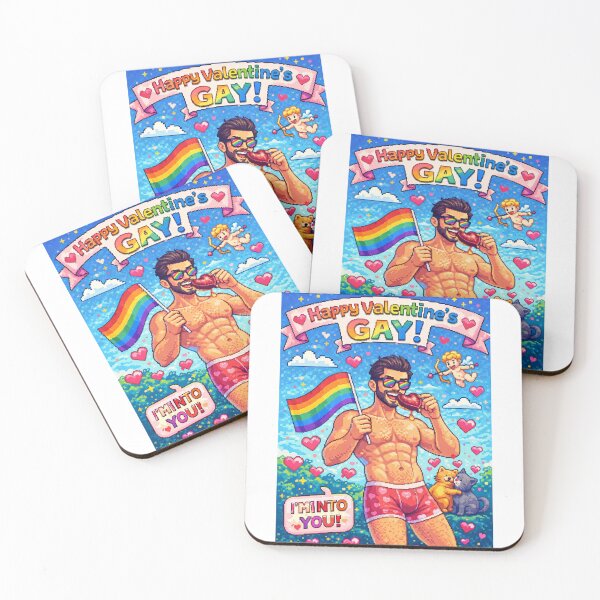 Item preview, Gay Pixel Valentine with Rainbow Flag and Sweetheart Cats designed and sold by Aryabek.