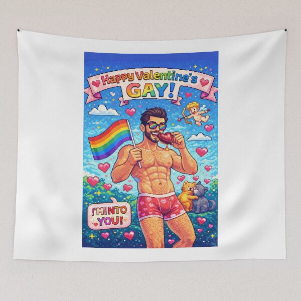 Item preview, Gay Pixel Valentine with Rainbow Flag and Sweetheart Cats designed and sold by Aryabek.