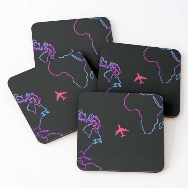 Item preview, Neon World Map Travel Aesthetic with Pink Airplane designed and sold by Fern & Fable.