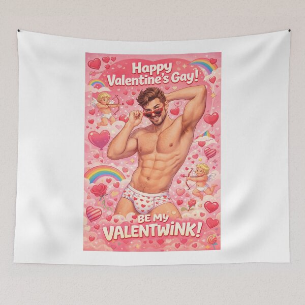 Item preview, ValenTwink Gay Valentine with Rainbow Hearts and Cupid Kisses designed and sold by Aryabek.