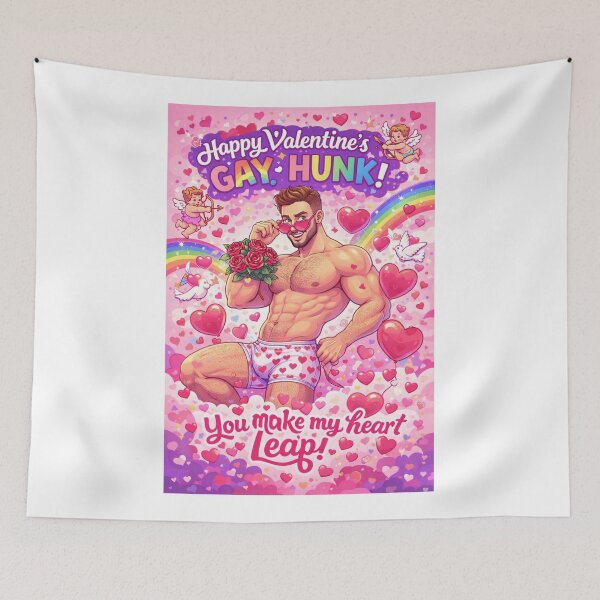Item preview, Gay Hunk Valentine with Rainbow, Roses and Flirty Heart Message designed and sold by Aryabek.