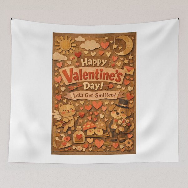 Item preview, Let’s Get Smitten! Paper Cut Valentine's Day with Cat Cupid and Mushroom Lovebirds designed and sold by Aryabek.