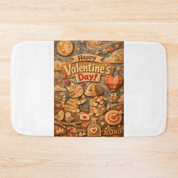 Item preview, Romantic Hot Air Balloon Valentine with Moonlit Cat and Dog Couple designed and sold by Aryabek.