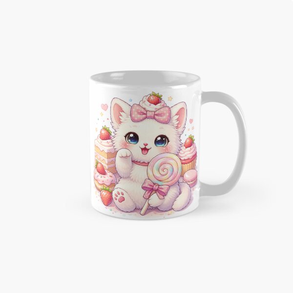 Aperçu de l'œuvre Adorable chaton blanc avec une sucette | Illustration de chat kawaii créée et vendue par DrizzyV.
