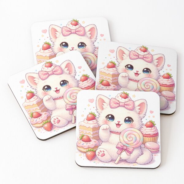Item preview, Cute White Kitten with Lollipop | Kawaii Cat Illustration designed and sold by DrizzyV.