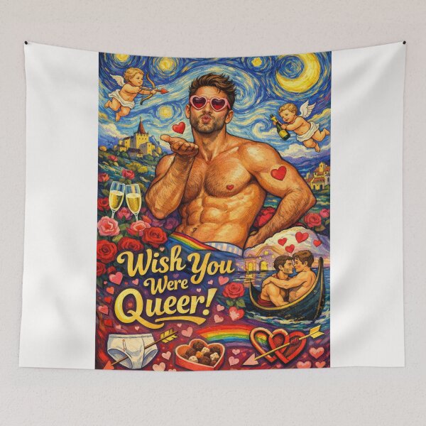 Item preview, Wish You Were Queer! Starry Night Romance with Heart-Shaped Sunglasses and Gondola designed and sold by Places On Earth.