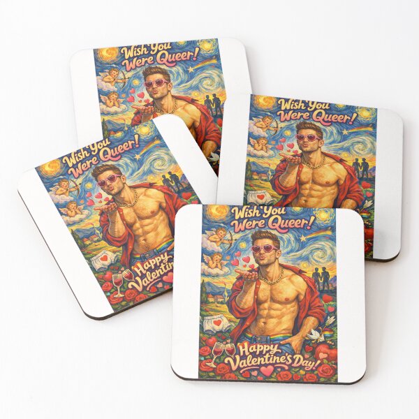 Item preview, Wish You Were Queer! Valentine’s Day Starry Sky with Rainbow Belt and Shirtless Charmer designed and sold by Places On Earth.