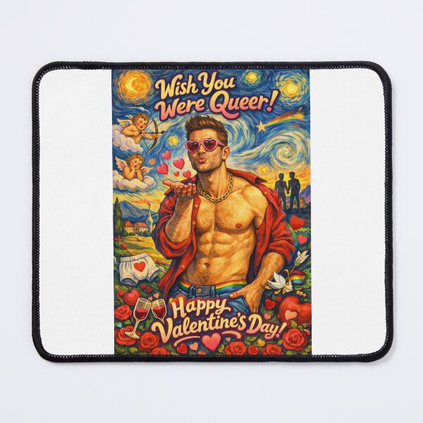 Item preview, Wish You Were Queer! Valentine’s Day Starry Sky with Rainbow Belt and Shirtless Charmer designed and sold by Places On Earth.