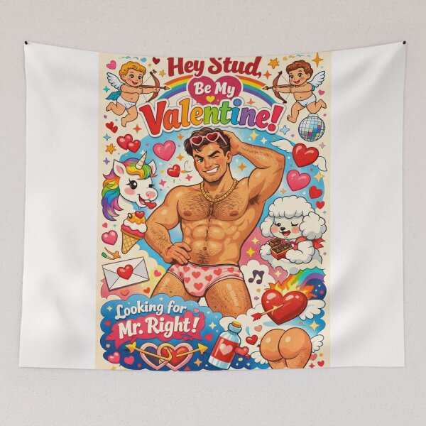 Item preview, Hey Stud, Be My Valentine! Playful Gay Cupid Scene with Unicorn and Heart Briefs designed and sold by Places On Earth.