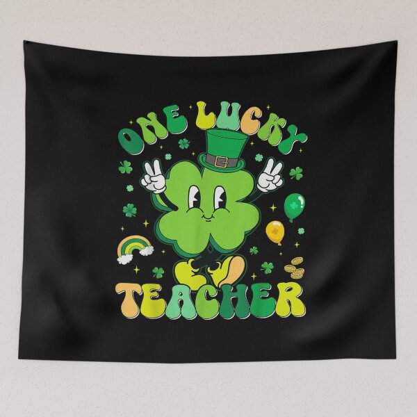 Item preview, One Lucky Teacher Retro Shamrock Leprechaun St Patricks Day School Art designed and sold by Altenpendinton.