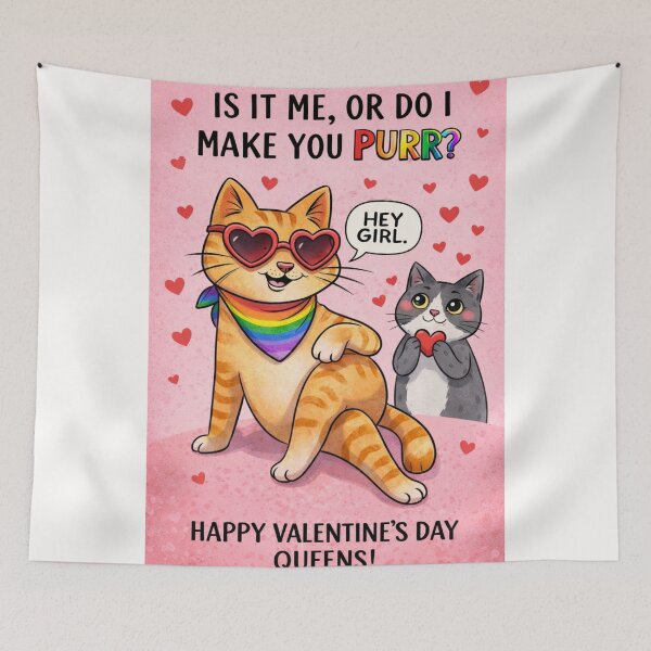 Item preview, Is It Me, or Do I Make You Purr? Rainbow-Loving Heart-Eyed Cat and Smitten Sidekick designed and sold by Places On Earth.