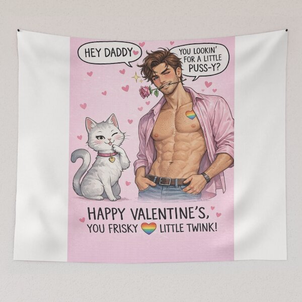 Item preview, Happy Valentine’s You Frisky Rainbow Little Twink – Shirtless Hunk and Sassy Cat Banter designed and sold by Places On Earth.