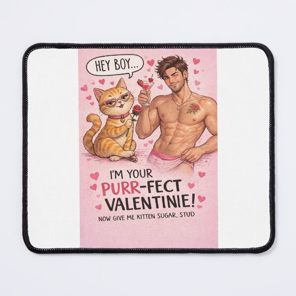Item preview, I’m Your Purr-fect Valentinie – Sexy Gay Hunk with Cat Companion and Strawberry Martini designed and sold by Places On Earth.