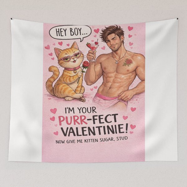 Item preview, I’m Your Purr-fect Valentinie – Sexy Gay Hunk with Cat Companion and Strawberry Martini designed and sold by Places On Earth.
