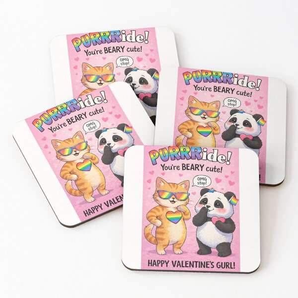 Item preview, PURRRide! You're Beary Cute – Rainbow Cat and Panda Share Queer Compliments designed and sold by Places On Earth.
