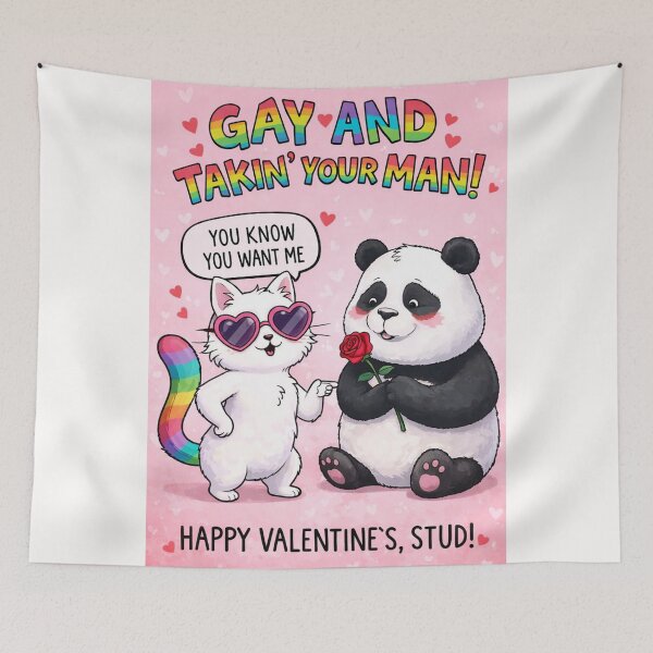 Item preview, Gay and Takin’ Your Man – Sassy Cat Flirts with Panda Holding a Rose designed and sold by Places On Earth.