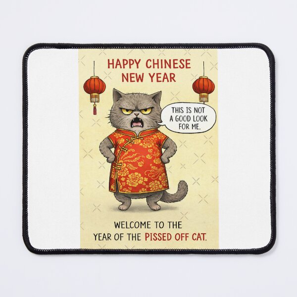 Item preview, Pissed Off Cat in Cheongsam – Grumpy Feline Celebrates Chinese New Year designed and sold by Places On Earth.