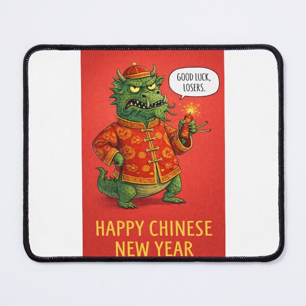 Item preview, Good Luck Losers – Fierce Dragon with Firecracker in Red Jacket for Chinese New Year designed and sold by Places On Earth.