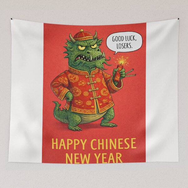 Item preview, Good Luck Losers – Fierce Dragon with Firecracker in Red Jacket for Chinese New Year designed and sold by Places On Earth.
