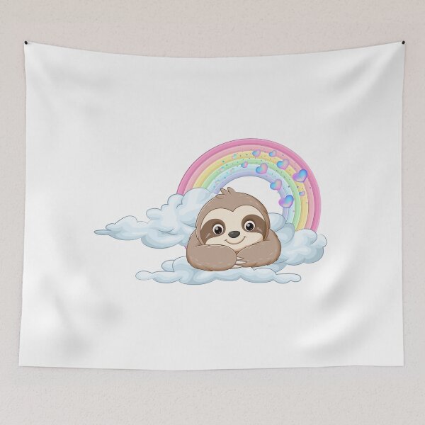 Item preview, Dreamy Sloth - Cute Sloth Resting on Clouds with Rainbow & Hearts designed and sold by Love3Happy.