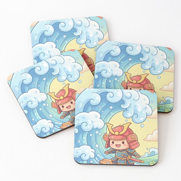 Item preview, Cute Samurai Surfing the Great Wave – Kawaii Japanese Warrior designed and sold by Imbatu.