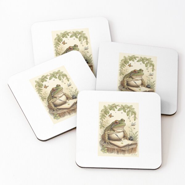 Item preview, Writing in the Garden Frog Art / Cottagecore Frog Illustration designed and sold by PictorialWhimsy.
