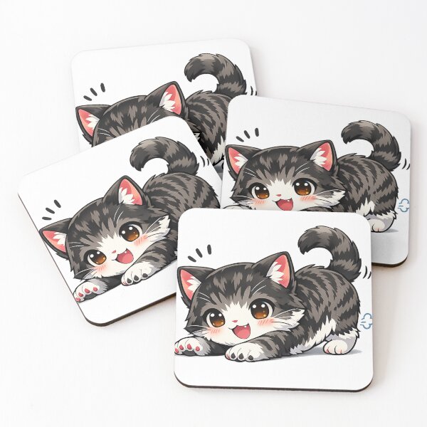 Artikelvorschau, Verspielte, sich streckende Katze – Niedlicher Chibi-Kawaii-Stil entworfen und verkauft von Edge Case Studio.
