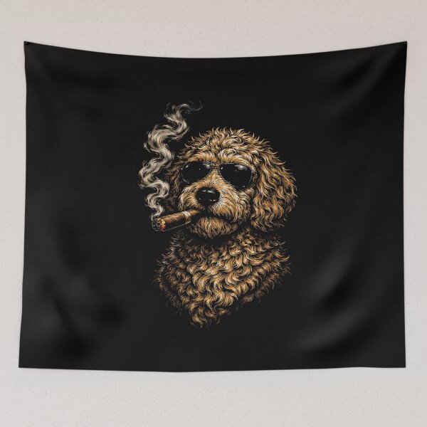 Item preview, Cool Goldendoodle Dog Wearing Sunglasses Smoking A Cigar Gangster Pet Portrait Art designed and sold by EvelysEmelia.