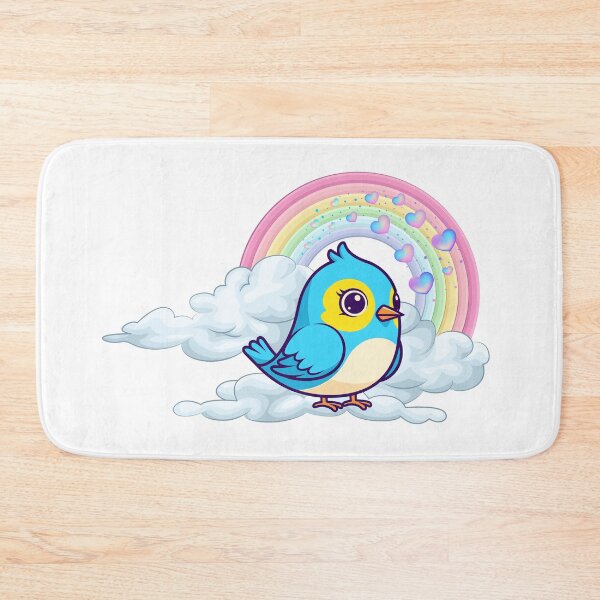Item preview, Bluebird Daydream - Cute Purple-Eyed Bird on Rainbow Clouds designed and sold by Love3Happy.