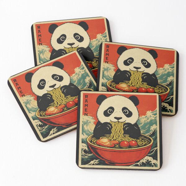 Item preview, RAMEN Panda Eating Noodles Vintage Illustration designed and sold by JEFDodsonArt.