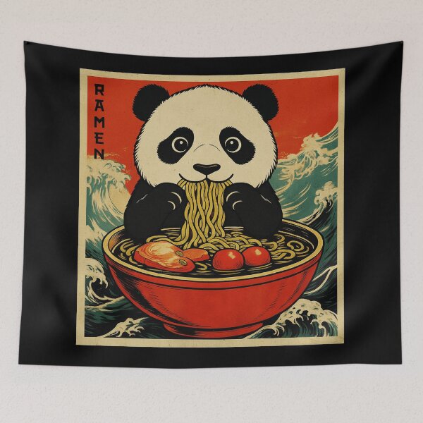 Item preview, RAMEN Panda Eating Noodles Vintage Illustration designed and sold by JEFDodsonArt.