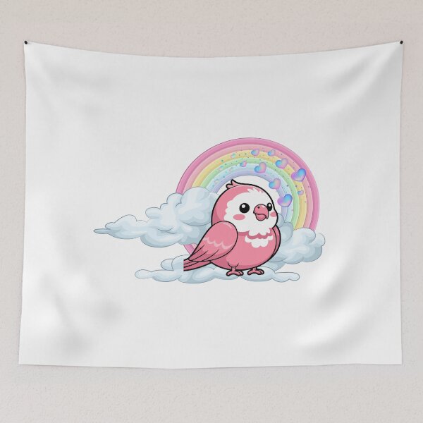 Item preview, Sweet Pink Songbird - Cute Bird on Clouds with Pastel Rainbow designed and sold by Love3Happy.