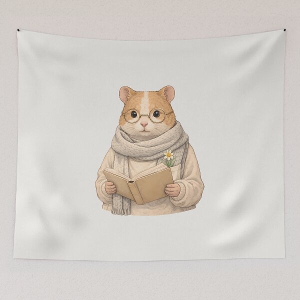 Item preview, Quiet Hamster with Book Illustration designed and sold by Ombrya.
