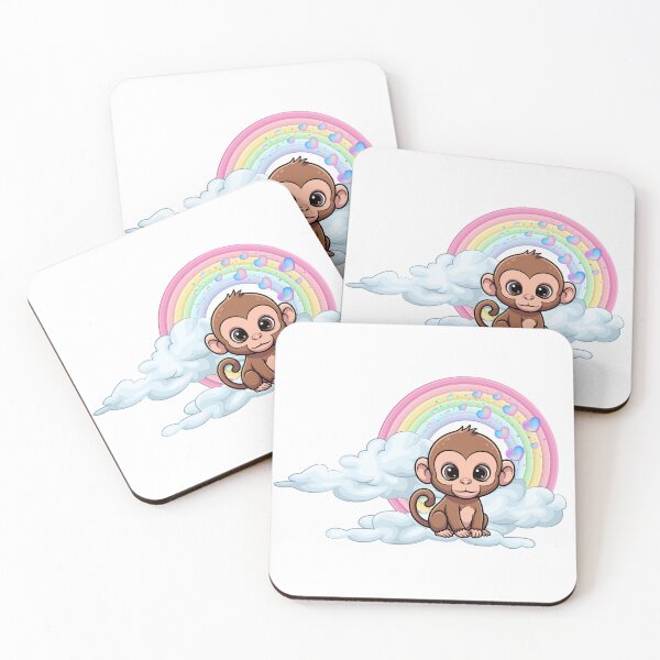 Item preview, Friendly Monkey - Cute Brown Monkey with Rainbow and Hearts designed and sold by Love3Happy.