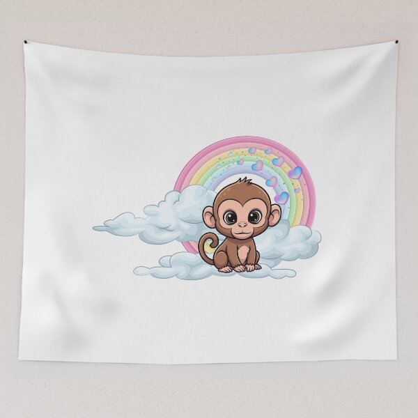 Item preview, Friendly Monkey - Cute Brown Monkey with Rainbow and Hearts designed and sold by Love3Happy.