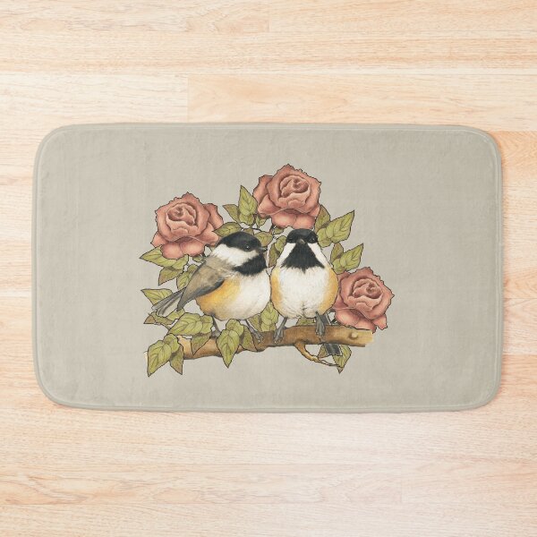Item preview, Chickadee Birds Couple, Dusty Pink Roses, Wildlife, Vintage Look designed and sold by JoyfulWhimsy.