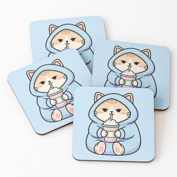 Item preview, Cozy Kawaii Cat in Oversized Hoodie with Iced Coffee designed and sold by Sounasboutique.