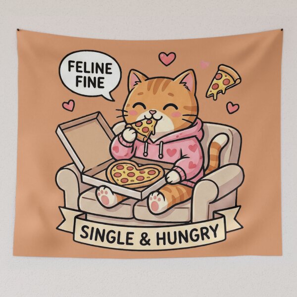 Item preview, Funny Single & Hungry Cat with Pizza - Anti-Valentine  designed and sold by MythoWorldddd.