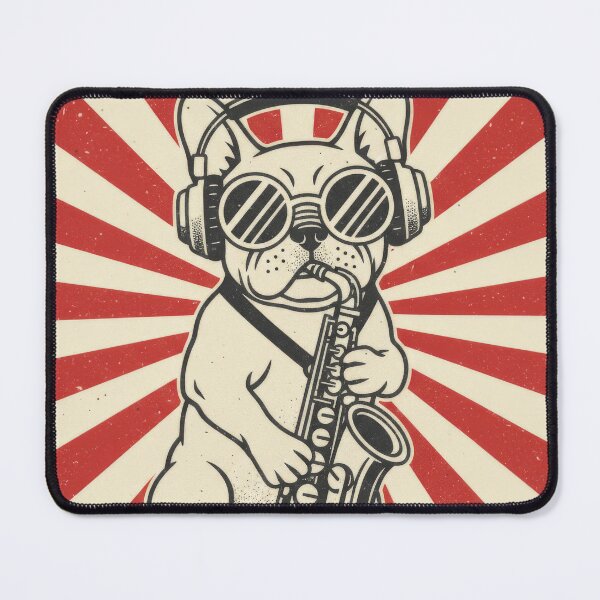 Item preview, Groovy Pooch Saxophone Frenchie Retro Art designed and sold by seven things shop.