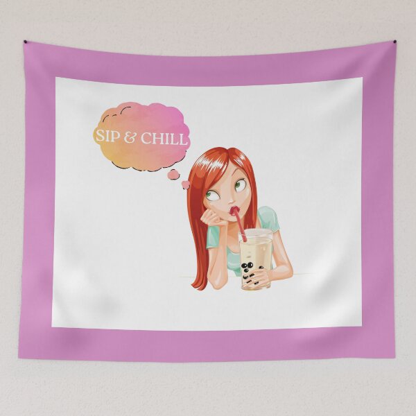 Item preview, Sip & Chill Aesthetic Bubble Tea Girl Illustration designed and sold by Bybtissam.