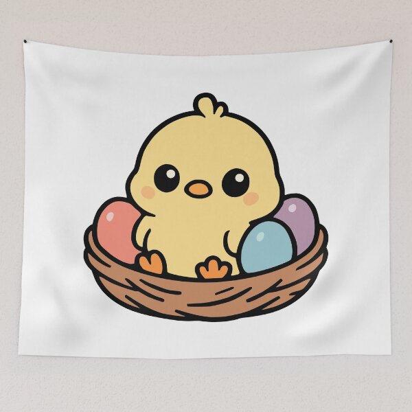 Item preview, Kawaii Easter Chick in Nest with Pastel Eggs designed and sold by FunFitLife Studio.