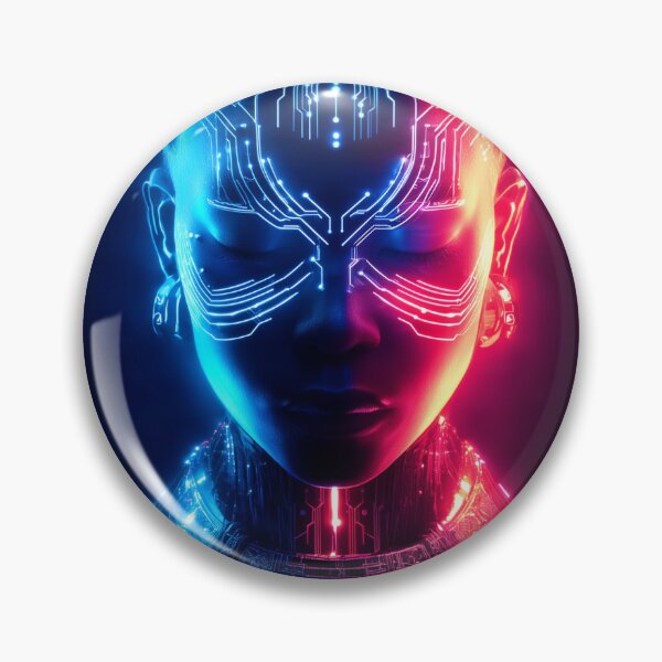 Item preview, Neon Cyber Priestess – Futuristic Glowing Blue & Pink Tech Portrait designed and sold by VisionaryVeils.
