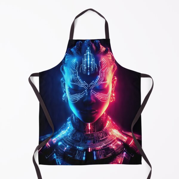 Item preview, Neon Cyber Priestess – Futuristic Glowing Blue & Pink Tech Portrait designed and sold by VisionaryVeils.