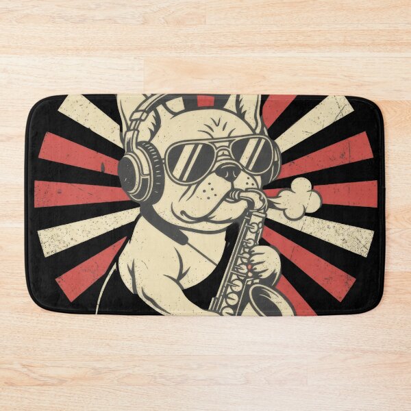 Item preview, Cool French Bulldog Playing Saxophone Retro Vintage Sunburst Art designed and sold by seven things shop.