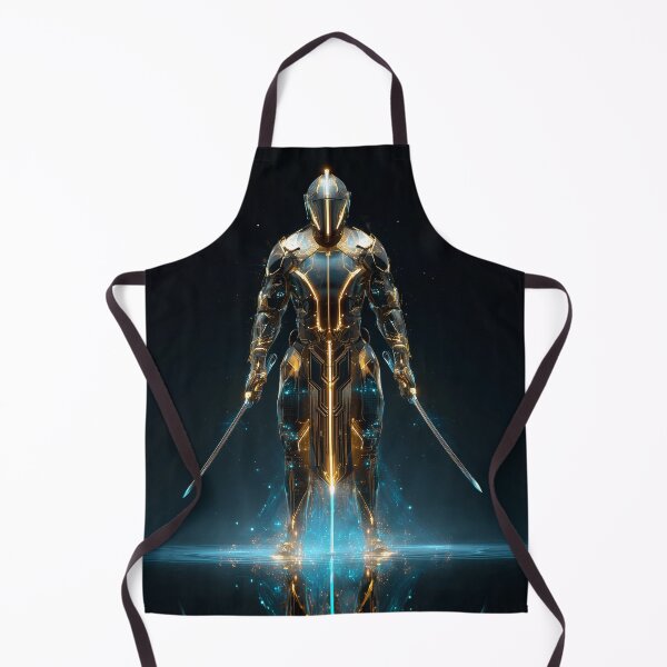 Item preview, Futuristic Golden Knight – Neon Armored Sci-Fi Warrior Art designed and sold by VisionaryVeils.