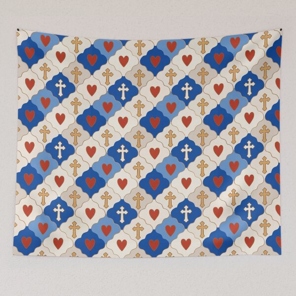 Item preview, Blue Red Faith Christian Love Heart Repeating Design Seamless Pattern designed and sold by FRH Design ⭐⭐⭐⭐⭐.