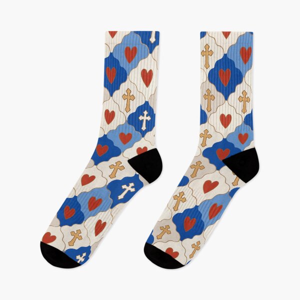 Item preview, Blue Red Faith Christian Love Heart Repeating Design Seamless Pattern designed and sold by FRH Design ⭐⭐⭐⭐⭐.