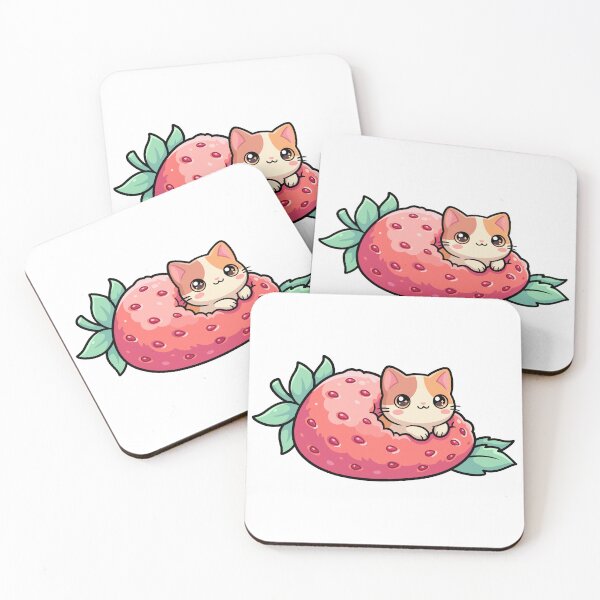 Item preview, Cute Kawaii Kitten Peeking Out of Large Strawberry Vector Illustration designed and sold by DiNata.