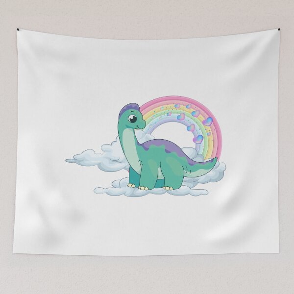 Item preview, Gentle Dinosaur - Cute Teal Brontosaurus on Clouds with Rainbow designed and sold by Love3Happy.