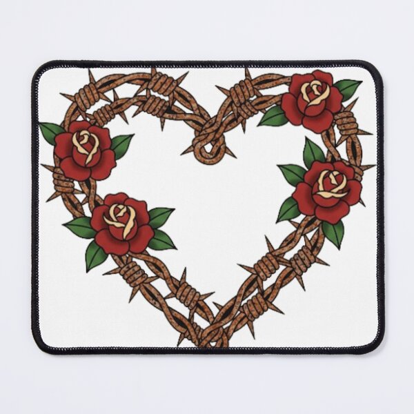 Item preview, Barbed Wire Rose Heart | Edgy Traditional Tattoo Valentine designed and sold by Rosuma Designs.